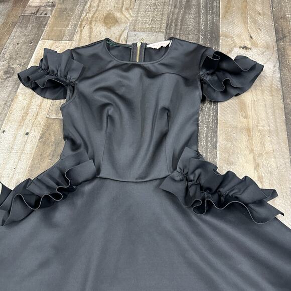 Ted Baker Black Cold Shoulder LBD w/ Ruffle Pockets and Sleeves, Size 0 - Picture 14 of 16